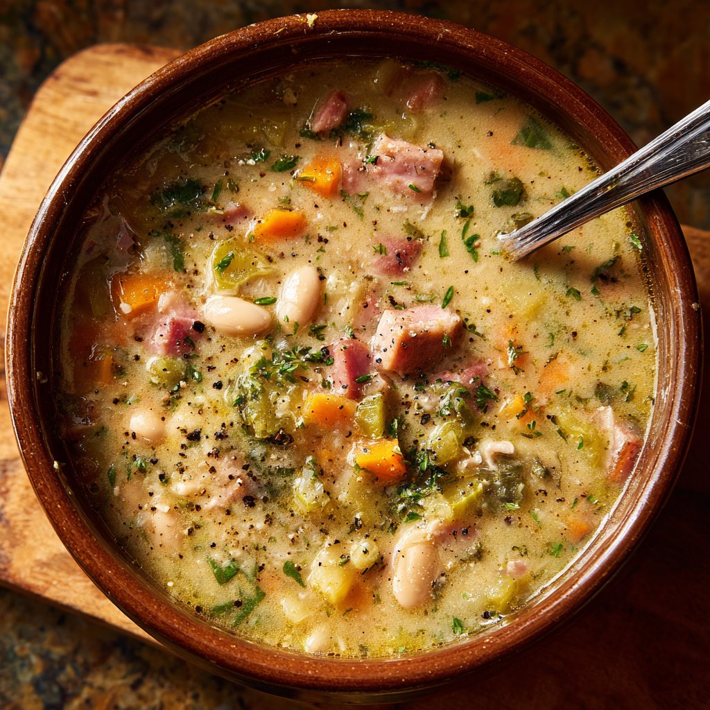 Ham and Bean Soup with Creamy Herb Broth